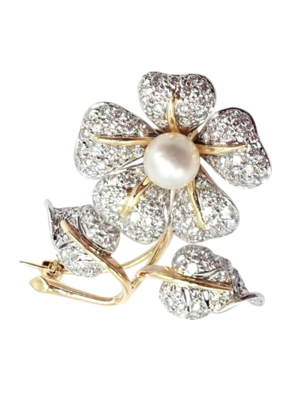 Vintage! Tiffany & Co 18k Yellow Gold Platinum Diamond Pearl Pin Brooch